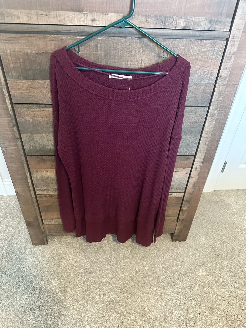 Free People Women’s Small Ribbed V-Neck Sweater - Burgundy